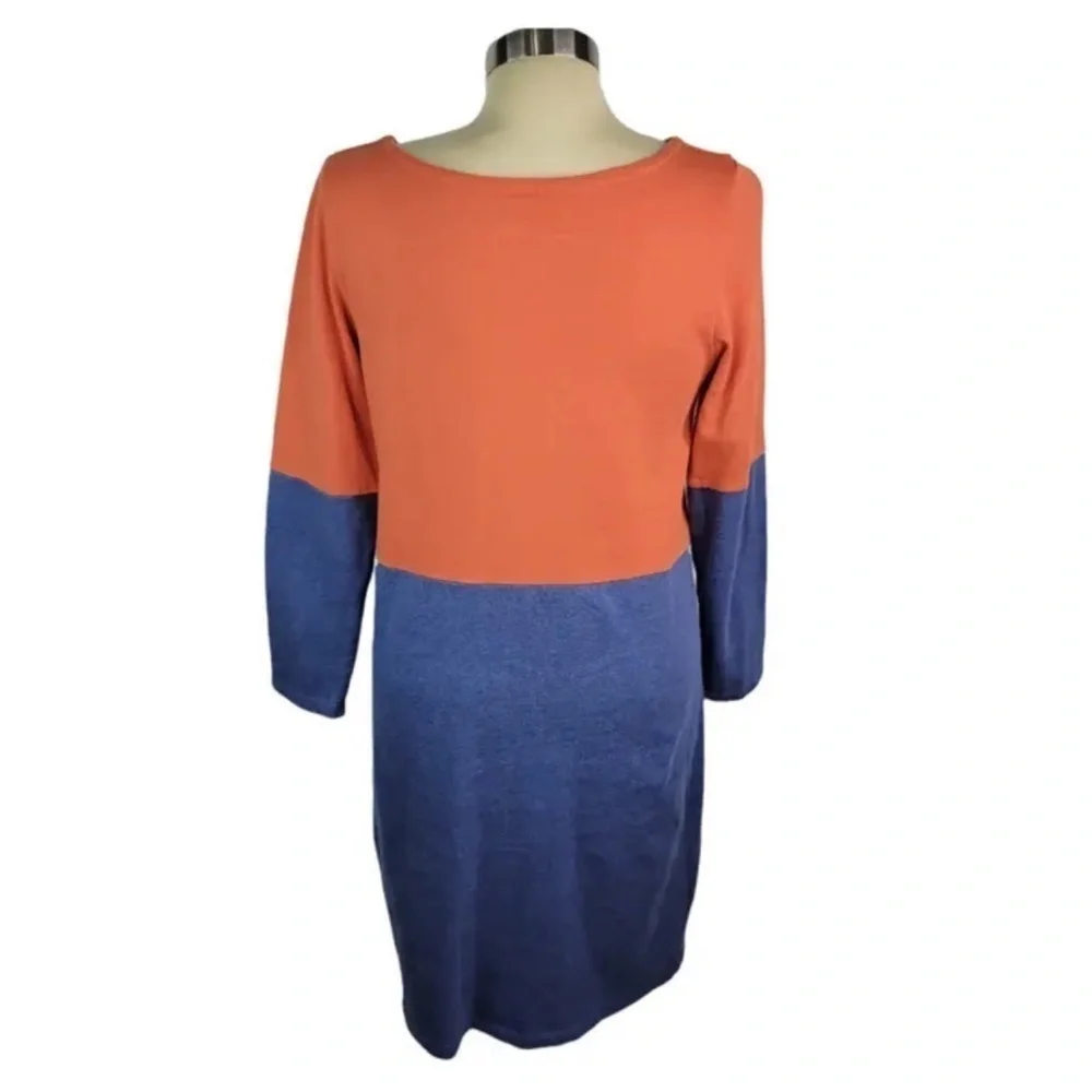Boden Shift Dress Block Knit Long Sleeve Round Neckline Orange Blue Womens Sz 6 - Picture 2 of 5